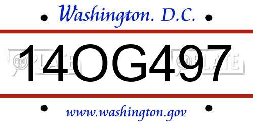 14OG497 District Of Columbia License Plate