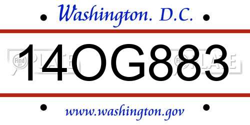 14OG883 District Of Columbia License Plate