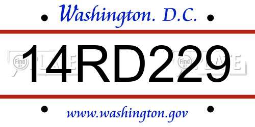 14RD229 District Of Columbia License Plate