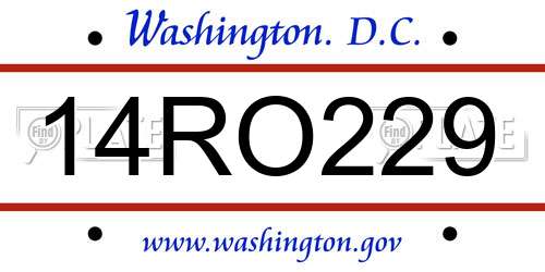 14RO229 District Of Columbia License Plate