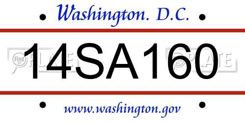 14SA160 District Of Columbia License Plate