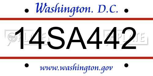 14SA442 District Of Columbia License Plate