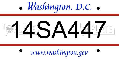 14SA447 District Of Columbia License Plate