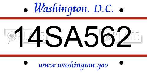14SA562 District Of Columbia License Plate