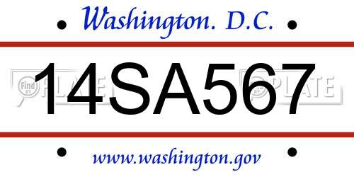 14SA567 District Of Columbia License Plate