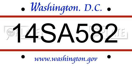 14SA582 District Of Columbia License Plate