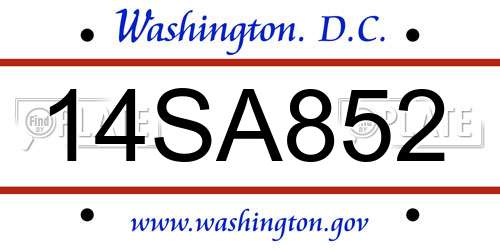 14SA852 District Of Columbia License Plate