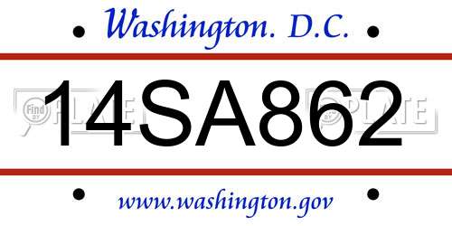 14SA862 District Of Columbia License Plate