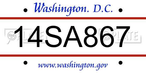 14SA867 District Of Columbia License Plate
