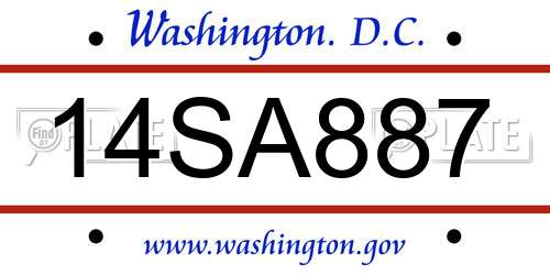 14SA887 District Of Columbia License Plate