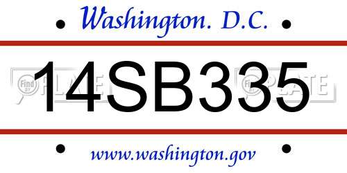 14SB335 District Of Columbia License Plate
