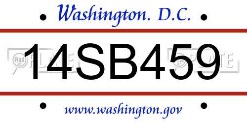14SB459 District Of Columbia License Plate
