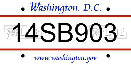 14SB903 District Of Columbia License Plate