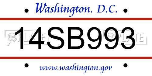 14SB993 District Of Columbia License Plate