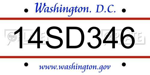 14SD346 District Of Columbia License Plate