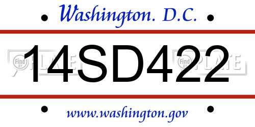 14SD422 District Of Columbia License Plate