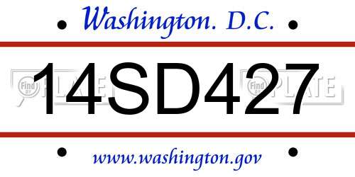 14SD427 District Of Columbia License Plate