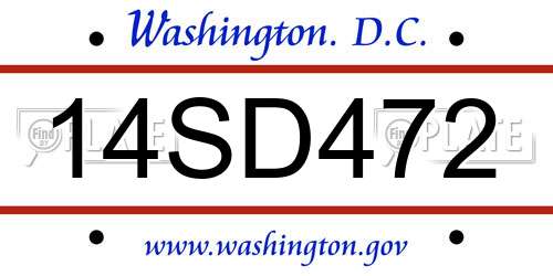 14SD472 District Of Columbia License Plate
