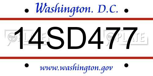 14SD477 District Of Columbia License Plate