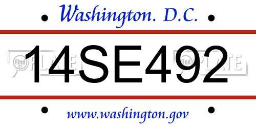 14SE492 District Of Columbia License Plate