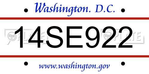 14SE922 District Of Columbia License Plate