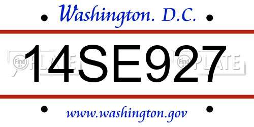 14SE927 District Of Columbia License Plate