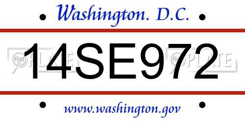 14SE972 District Of Columbia License Plate