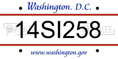 14SI258 District Of Columbia License Plate
