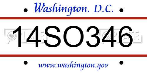 14SO346 District Of Columbia License Plate