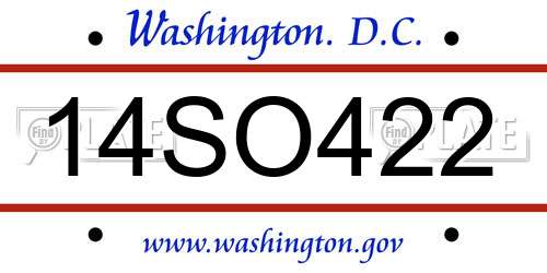 14SO422 District Of Columbia License Plate