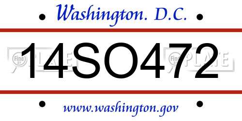 14SO472 District Of Columbia License Plate