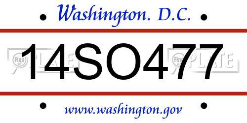 14SO477 District Of Columbia License Plate