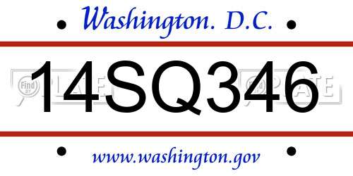 14SQ346 District Of Columbia License Plate
