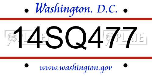 14SQ477 District Of Columbia License Plate