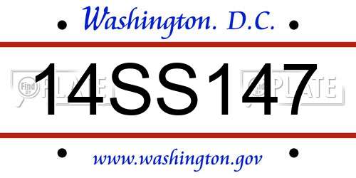 14SS147 District Of Columbia License Plate