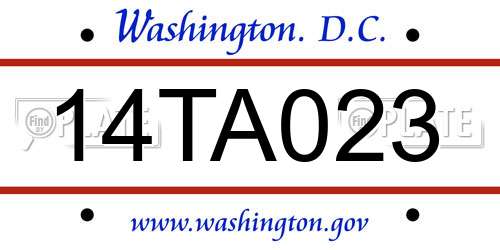 14TA023 District Of Columbia License Plate