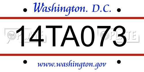 14TA073 District Of Columbia License Plate