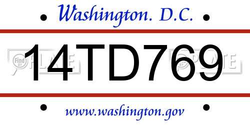 14TD769 District Of Columbia License Plate