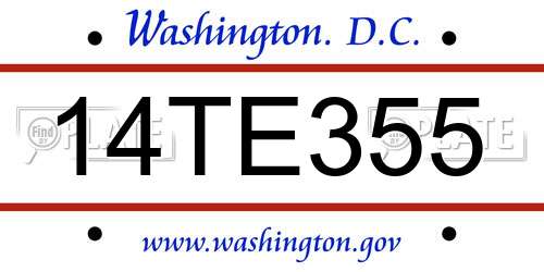 14TE355 District Of Columbia License Plate