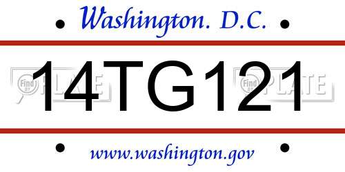 14TG121 District Of Columbia License Plate