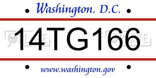 14TG166 District Of Columbia License Plate