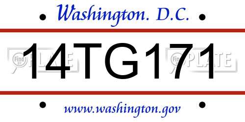 14TG171 District Of Columbia License Plate