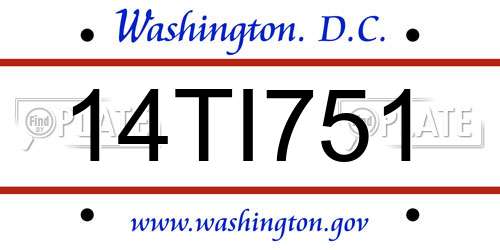 14TI751 District Of Columbia License Plate