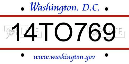 14TO769 District Of Columbia License Plate