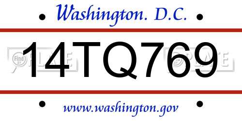 14TQ769 District Of Columbia License Plate