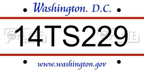 14TS229 District Of Columbia License Plate