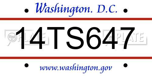 14TS647 District Of Columbia License Plate