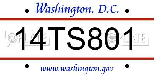 14TS801 District Of Columbia License Plate