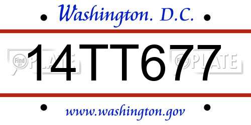 14TT677 District Of Columbia License Plate