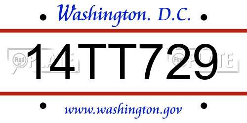 14TT729 District Of Columbia License Plate